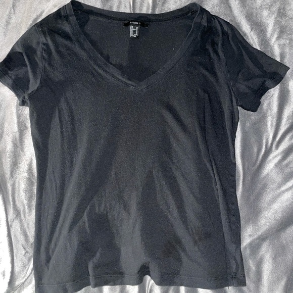 Basic Black Stretchy Cotton, Med V-Neck Forever 21 - Picture 2 of 2